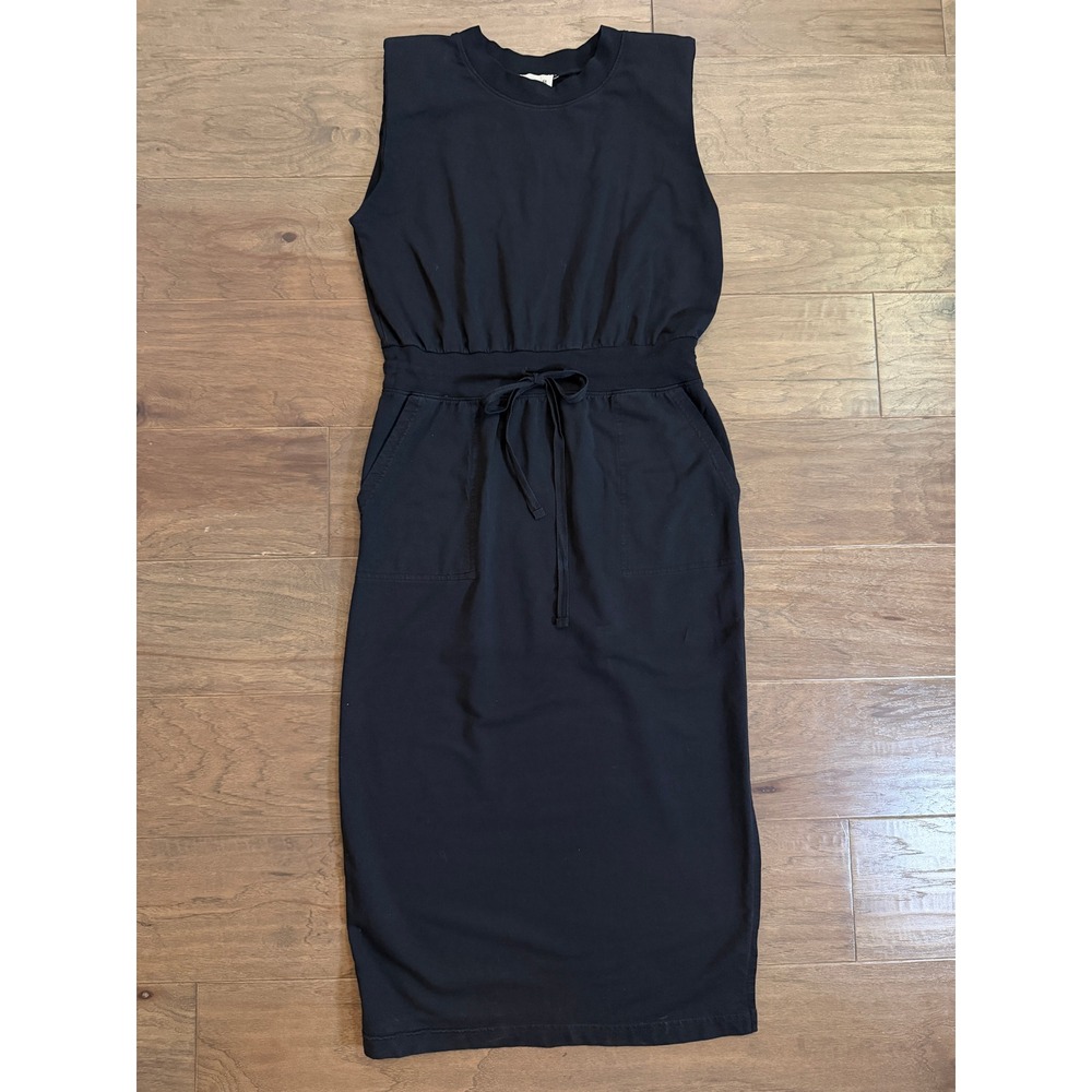 Open Edit Black Padded‎ Shoulder Drawstring Sweatshirt Midi Dress Womens Medium